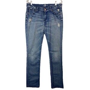 7 For All Mankind Women 32 Jeans Straight Leg Distressed Sequin Pocket Medium
